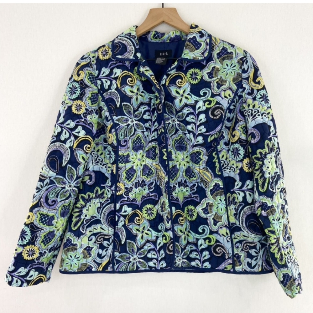 RQT(VTG)Floral Print Blue/Green Lightweight Quilted Sz-Lg Jacket